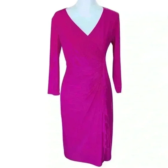 Magenta Cocktail Bridesmaid Hoco V Neck Dress. Size 2. NWOT. Black Label. - Picture 1 of 9